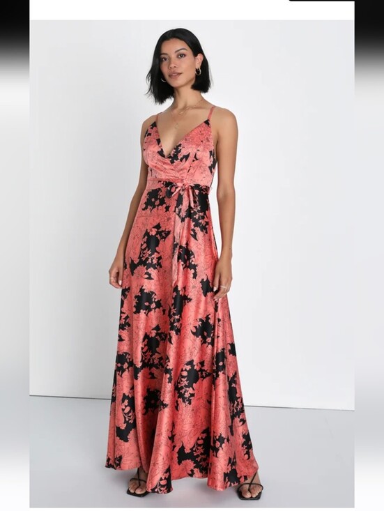 Lulus Dresses & Skirts - Tea Gardens Rusty Rose Floral Print Satin Maxi Dress Size Xs
